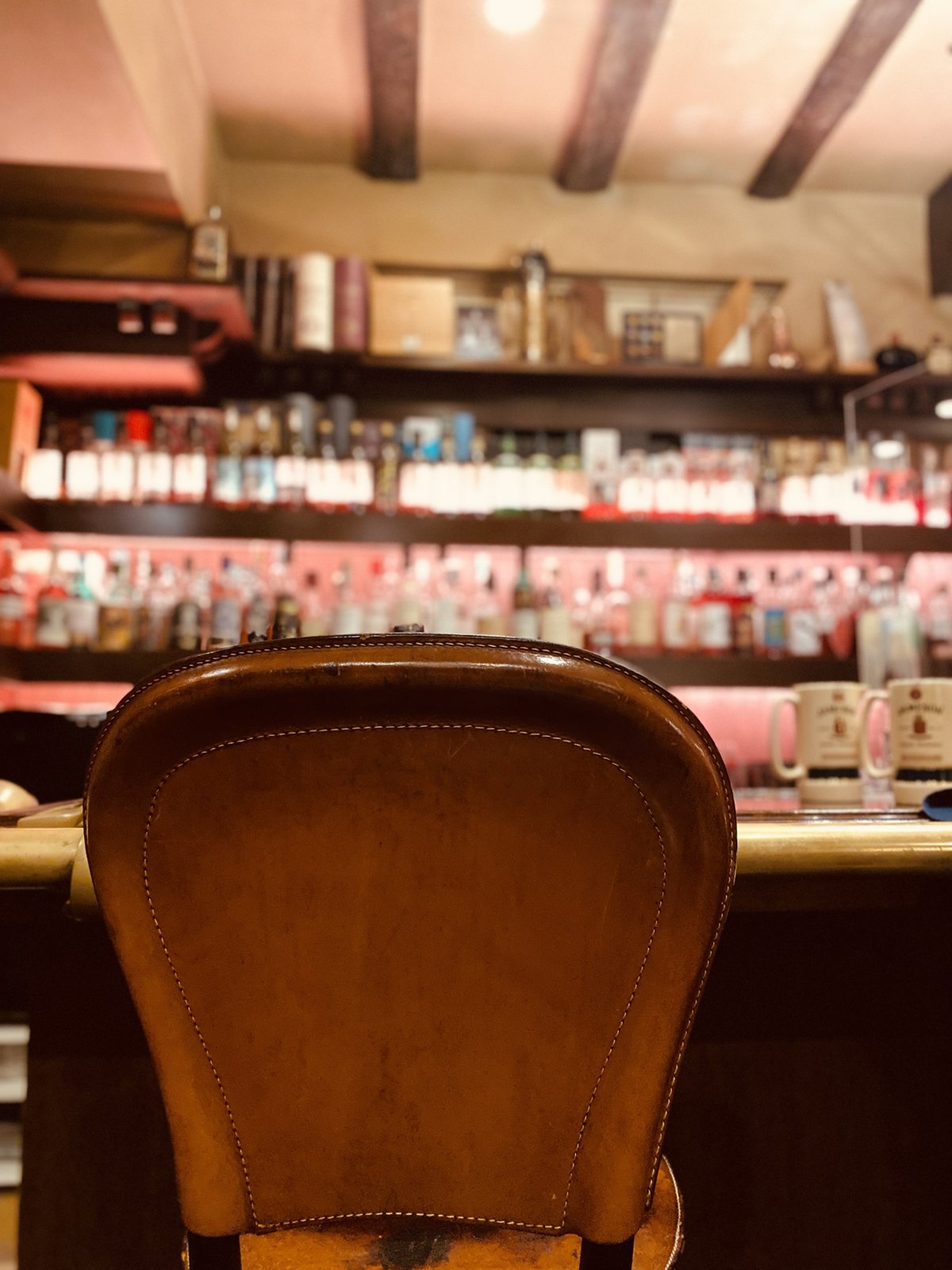 Leather chairs at the counter